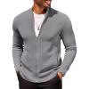 COOFANDY Mens Zip Up Cardigan Sweater Slim Fit Casual Full Zip Sweaters Knit Stand Collar Cardigans with 2 Front Pockets(Grey)