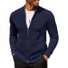 COOFANDY Mens Zip Up Cardigan Sweater Slim Fit Casual Full Zip Sweaters Knit Stand Collar Cardigans with 2 Front Pockets(Navy Blue)