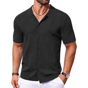 COOFANDY Men Casual Button Down Shirts Short Sleeve Summer Beach Shirt Fashion Camp Tops(Black)