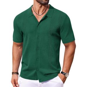 COOFANDY Men Casual Button Down Shirts Short Sleeve Summer Beach Shirt Fashion Camp Tops(Ever Green)
