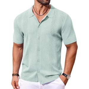 COOFANDY Men Casual Button Down Shirts Short Sleeve Summer Beach Shirt Fashion Camp Tops(Green)