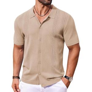 COOFANDY Men Casual Button Down Shirts Short Sleeve Summer Beach Shirt Fashion Camp Tops(Khaki)