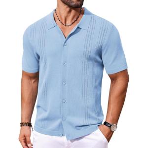 COOFANDY Men Casual Button Down Shirts Short Sleeve Summer Beach Shirt Fashion Camp Tops(Light Blue)