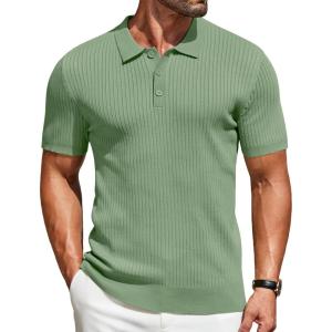 COOFANDY Mens Knit Polo Shirts Short Sleeve Casual Textured Polo T Shirt Summer Ribbed Collared Golf Shirts(Light Green)
