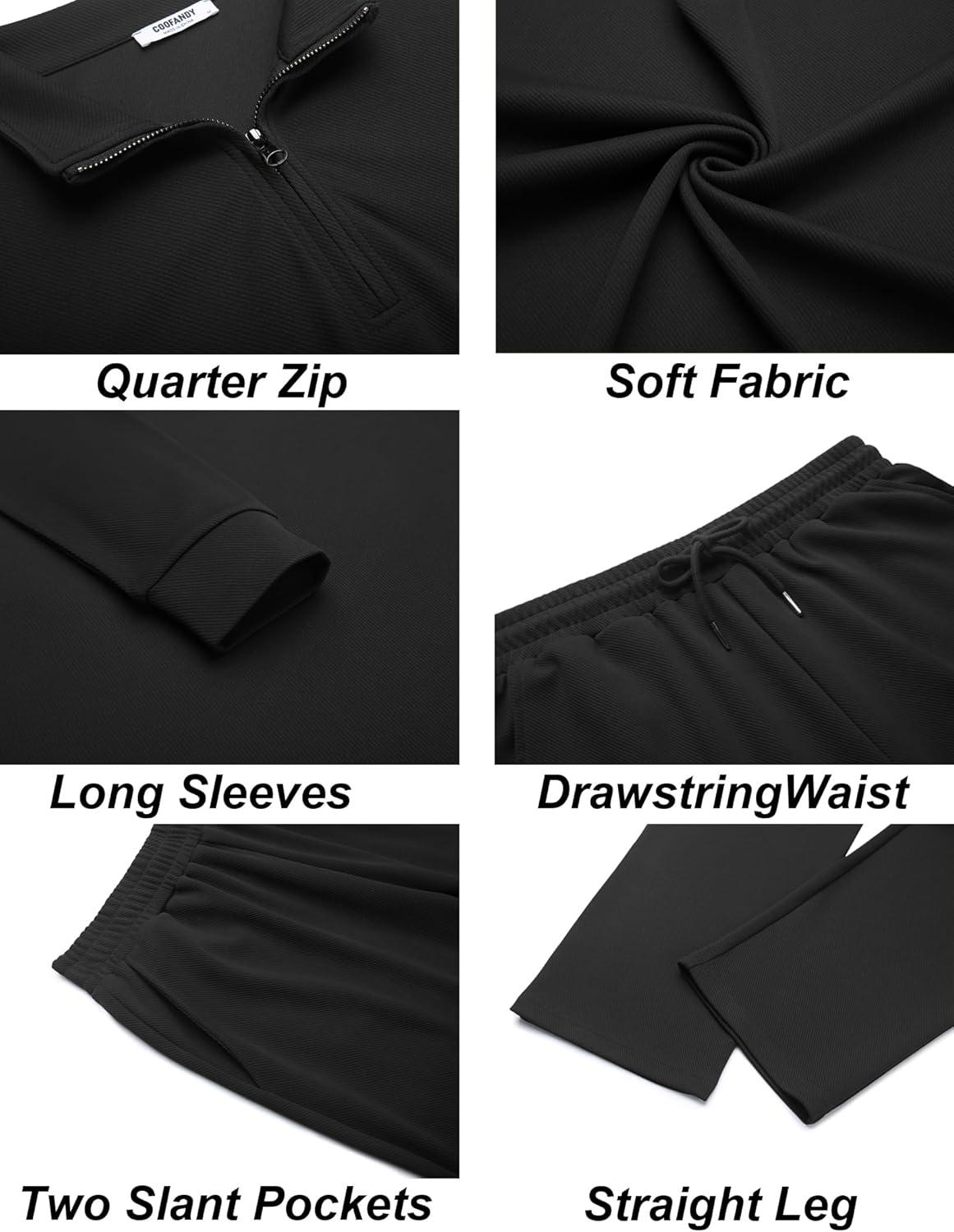 imageCOOFANDY Mens Tracksuits 2 Piece Casual Athletic Sweatsuit Quarter Zip Pullover Long Sleeve Running Sport OutfitsBlack