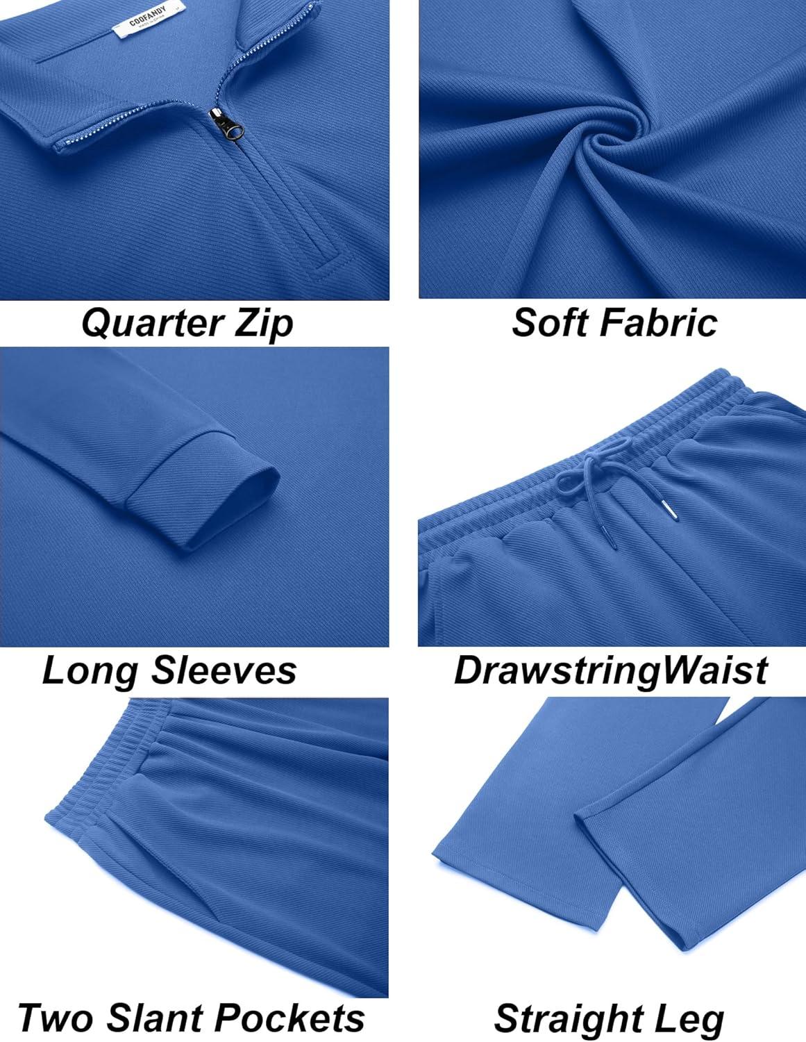 imageCOOFANDY Mens Tracksuits 2 Piece Casual Athletic Sweatsuit Quarter Zip Pullover Long Sleeve Running Sport OutfitsBlue