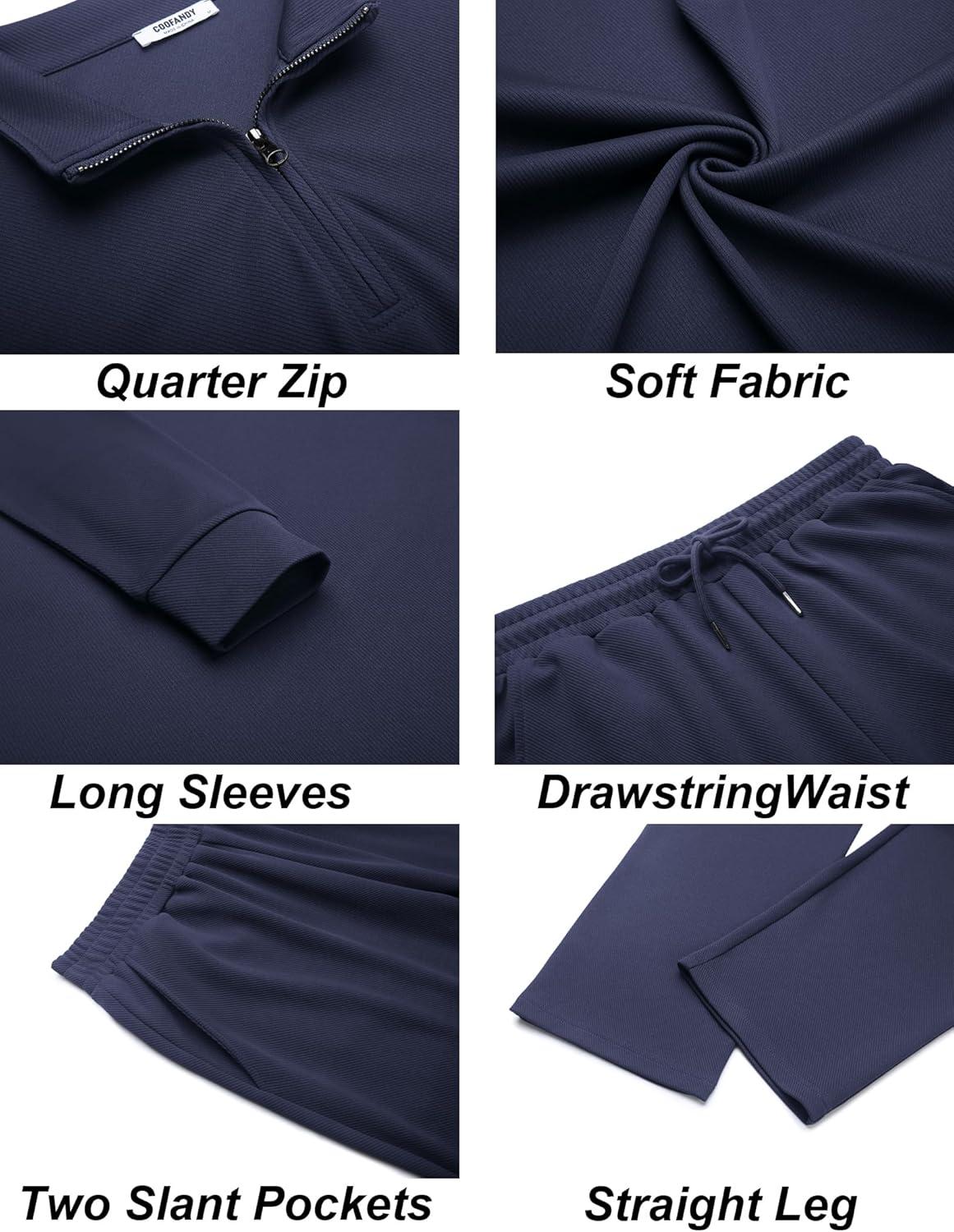 imageCOOFANDY Mens Tracksuits 2 Piece Casual Athletic Sweatsuit Quarter Zip Pullover Long Sleeve Running Sport OutfitsNavy Blue