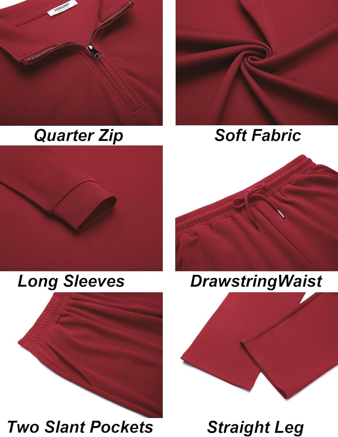 imageCOOFANDY Mens Tracksuits 2 Piece Casual Athletic Sweatsuit Quarter Zip Pullover Long Sleeve Running Sport OutfitsWine Red