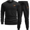 COOFANDY Mens Tracksuit 2 Piece Set Crewneck Sweatsuits Jogging Suit Sets Long Sleeve Jacquard Pullover Shirt Outfits(Black)