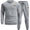 COOFANDY Mens Tracksuit 2 Piece Set Crewneck Sweatsuits Jogging Suit Sets Long Sleeve Jacquard Pullover Shirt Outfits(Light Grey)