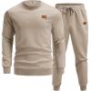 COOFANDY Mens Tracksuit 2 Piece Set Crewneck Sweatsuits Jogging Suit Sets Long Sleeve Jacquard Pullover Shirt Outfits(Medium Khaki)