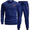 COOFANDY Mens Tracksuit 2 Piece Set Crewneck Sweatsuits Jogging Suit Sets Long Sleeve Jacquard Pullover Shirt Outfits(Navy Blue)