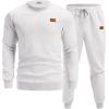 COOFANDY Mens Tracksuit 2 Piece Set Crewneck Sweatsuits Jogging Suit Sets Long Sleeve Jacquard Pullover Shirt Outfits(White)