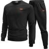 COOFANDY Mens Tracksuit 2 Piece Set Crewneck Sweatsuits Jogging Suit Sets Long Sleeve Jacquard Pullover Shirt Outfits(Black)