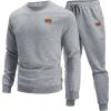 COOFANDY Mens Tracksuit 2 Piece Set Crewneck Sweatsuits Jogging Suit Sets Long Sleeve Jacquard Pullover Shirt Outfits(Light Grey)