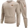COOFANDY Mens Tracksuit 2 Piece Set Crewneck Sweatsuits Jogging Suit Sets Long Sleeve Jacquard Pullover Shirt Outfits(Medium Khaki)