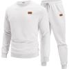 COOFANDY Mens Tracksuit 2 Piece Set Crewneck Sweatsuits Jogging Suit Sets Long Sleeve Jacquard Pullover Shirt Outfits(White)