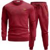 COOFANDY Mens Tracksuit 2 Piece Set Crewneck Sweatsuits Jogging Suit Sets Long Sleeve Jacquard Pullover Shirt Outfits(Wine Red)