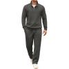 COOFANDY Men’s Tracksuit 2 Piece Set Geometric Texture Quarter Zip Pullover Sweatshirt Athletic Running Sweatsuits(Dark Grey)