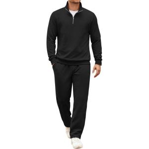 COOFANDY Men’s Tracksuit 2 Piece Set Geometric Texture Quarter Zip Pullover Sweatshirt Athletic Running Sweatsuits(Black)