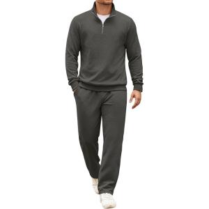 COOFANDY Men’s Tracksuit 2 Piece Set Geometric Texture Quarter Zip Pullover Sweatshirt Athletic Running Sweatsuits(Dark Grey)
