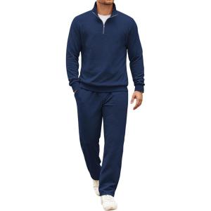 COOFANDY Men’s Tracksuit 2 Piece Set Geometric Texture Quarter Zip Pullover Sweatshirt Athletic Running Sweatsuits(Navy)