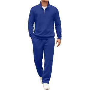 COOFANDY Men’s Tracksuit 2 Piece Set Geometric Texture Quarter Zip Pullover Sweatshirt Athletic Running Sweatsuits(Sky Blue)