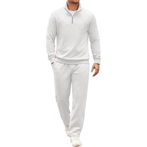COOFANDY Men’s Tracksuit 2 Piece Set Geometric Texture Quarter Zip Pullover Sweatshirt Athletic Running Sweatsuits(White)