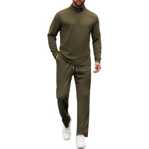 COOFANDY Men’s Tracksuits 2 Piece Casual Athletic Sweatsuit Quarter Zip Pullover Long Sleeve Running Sport Outfits(Army Green)