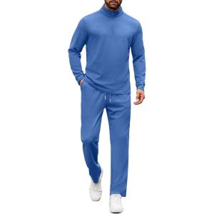 COOFANDY Men’s Tracksuits 2 Piece Casual Athletic Sweatsuit Quarter Zip Pullover Long Sleeve Running Sport Outfits(Blue)