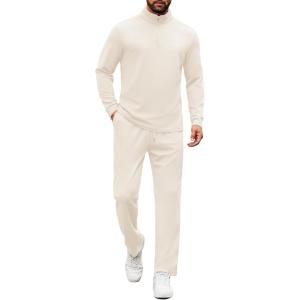 COOFANDY Men’s Tracksuits 2 Piece Casual Athletic Sweatsuit Quarter Zip Pullover Long Sleeve Running Sport Outfits(Cream)