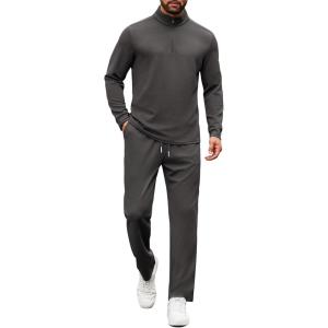 COOFANDY Men’s Tracksuits 2 Piece Casual Athletic Sweatsuit Quarter Zip Pullover Long Sleeve Running Sport Outfits(Dark Grey)