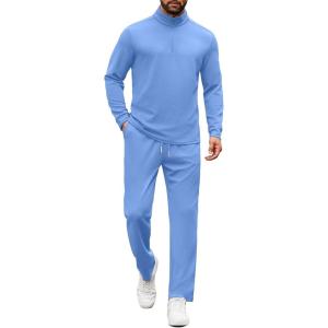 COOFANDY Men’s Tracksuits 2 Piece Casual Athletic Sweatsuit Quarter Zip Pullover Long Sleeve Running Sport Outfits(Light Blue)