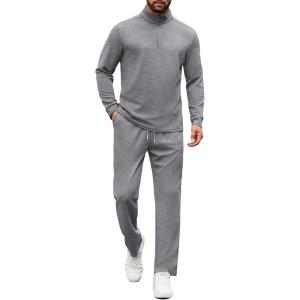 COOFANDY Men’s Tracksuits 2 Piece Casual Athletic Sweatsuit Quarter Zip Pullover Long Sleeve Running Sport Outfits(Light Grey)