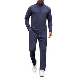 COOFANDY Men’s Tracksuits 2 Piece Casual Athletic Sweatsuit Quarter Zip Pullover Long Sleeve Running Sport Outfits(Navy Blue)