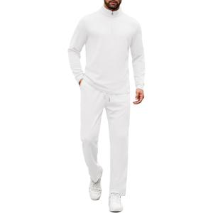 COOFANDY Men’s Tracksuits 2 Piece Casual Athletic Sweatsuit Quarter Zip Pullover Long Sleeve Running Sport Outfits(White)