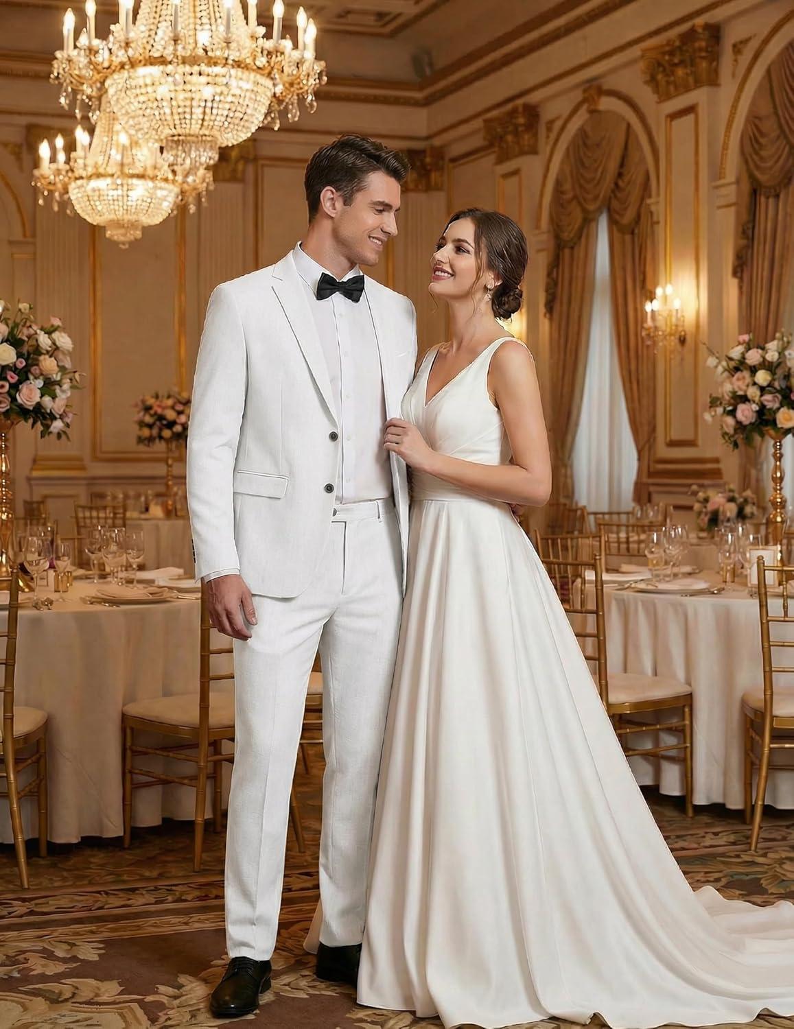 imageCOOFANDY Mens Suits 2 Piece Classic Fit Casual Suits Sets 2 Button Blazer Jacket And Dress Pants For Wedding Business PromWhite