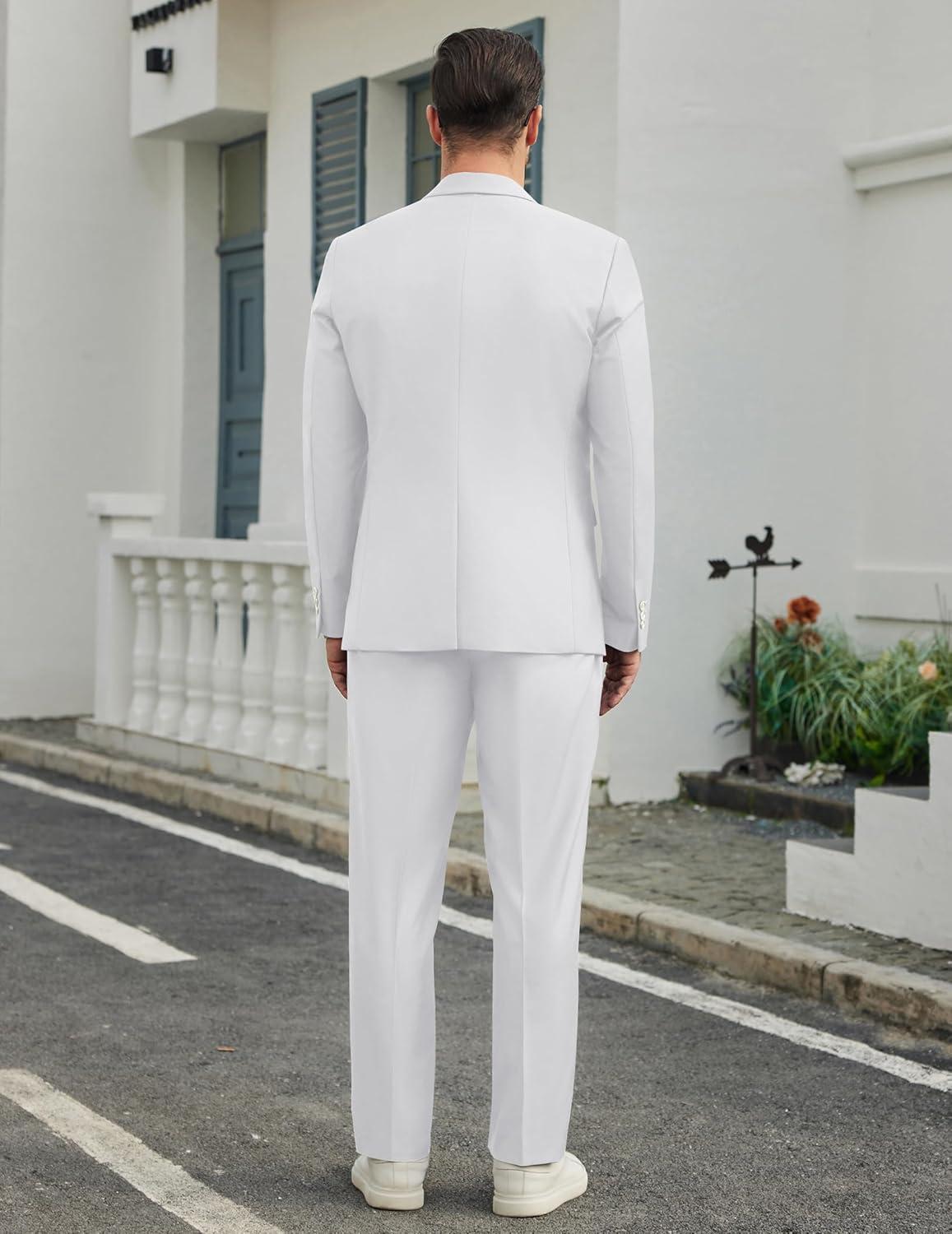 imageCOOFANDY Mens Suits Regular Fit 2 Piece Suit Set One Button Solid Blazer and Pants for Wedding Prom Casual BusinessWhite