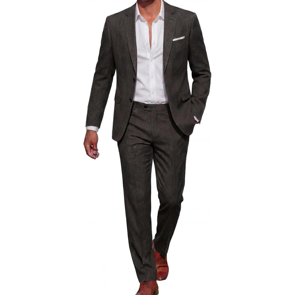imageCOOFANDY Mens Suits 2 Piece Classic Fit Casual Suits Sets 2 Button Blazer Jacket And Dress Pants For Wedding Business PromDark Grey