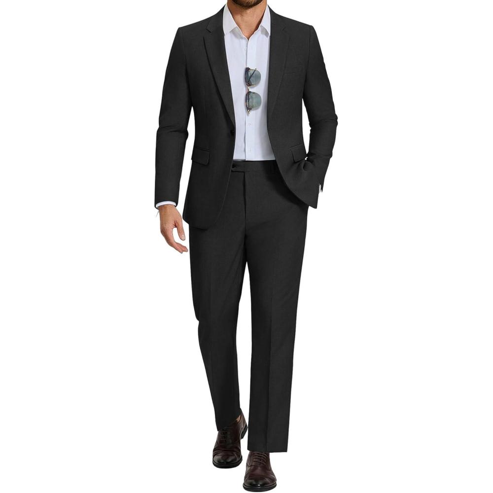 imageCOOFANDY Mens Suits Regular Fit 2 Piece Suit Set One Button Solid Blazer and Pants for Wedding Prom Casual BusinessBlack
