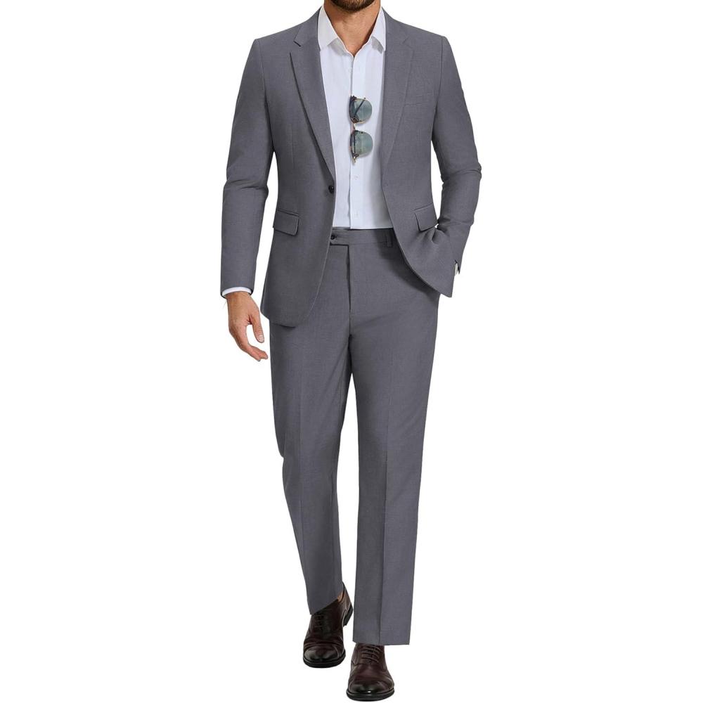 imageCOOFANDY Mens Suits Regular Fit 2 Piece Suit Set One Button Solid Blazer and Pants for Wedding Prom Casual BusinessDark Gray