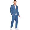 COOFANDY Men’s 2 Piece Linen Suits Set Regular Fit Casual Lightweight Linen Suit Blazer Jacket and Pants(Blue)