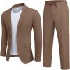 COOFANDY Men’s 2 Piece Linen Suits Set Regular Fit Casual Lightweight Linen Suit Blazer Jacket and Pants(Brown)
