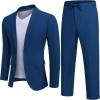 COOFANDY Men’s 2 Piece Linen Suits Set Regular Fit Casual Lightweight Linen Suit Blazer Jacket and Pants(Deep Blue)
