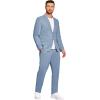 COOFANDY Men’s 2 Piece Linen Suits Set Regular Fit Casual Lightweight Linen Suit Blazer Jacket and Pants(Light Blue)