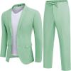 COOFANDY Men’s 2 Piece Linen Suits Set Regular Fit Casual Lightweight Linen Suit Blazer Jacket and Pants(Light Green)