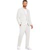 COOFANDY Men’s 2 Piece Linen Suits Set Regular Fit Casual Lightweight Linen Suit Blazer Jacket and Pants(White)
