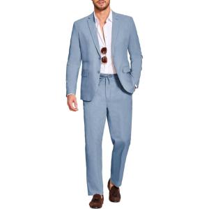 COOFANDY Men’s 2 Piece Linen Suits Set Regular Fit Casual Lightweight Linen Suit Blazer Jacket and Pants(Light Blue)