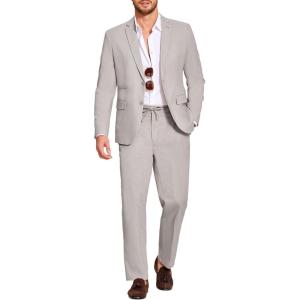 COOFANDY Men’s 2 Piece Linen Suits Set Regular Fit Casual Lightweight Linen Suit Blazer Jacket and Pants(Light Grey)
