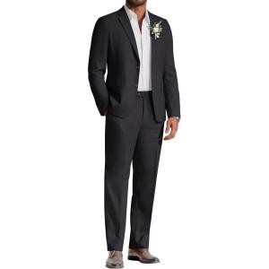 COOFANDY Men’s Linen Suits 2 Piece Regular Fit Suits Set Casual Lightweight Blazer Jacket and Pants for Summer Wedding(Black)